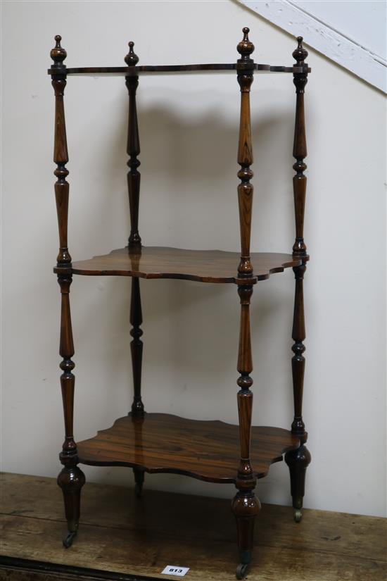 A Victorian rosewood three tier whatnot W.37cm